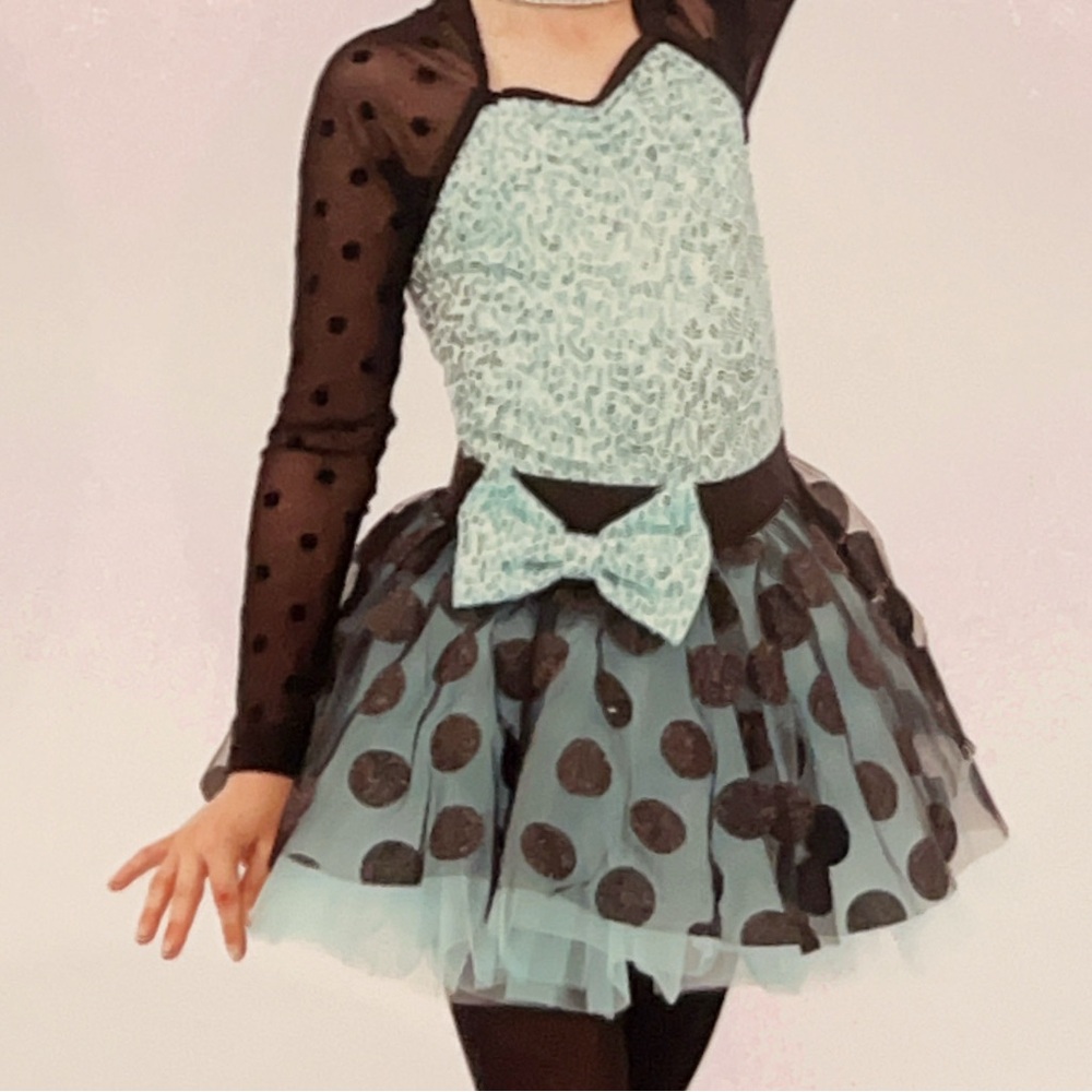 Weissman Teal and Black Polka Dot Dance Costume
